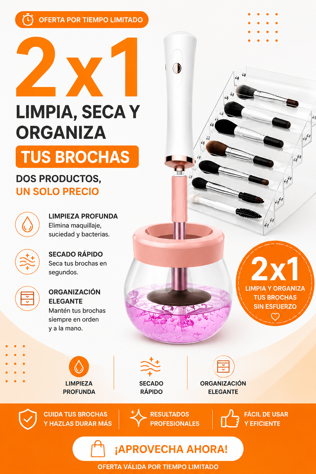Limpiador electrico de brocha x Organizador de maquillaje  2x1